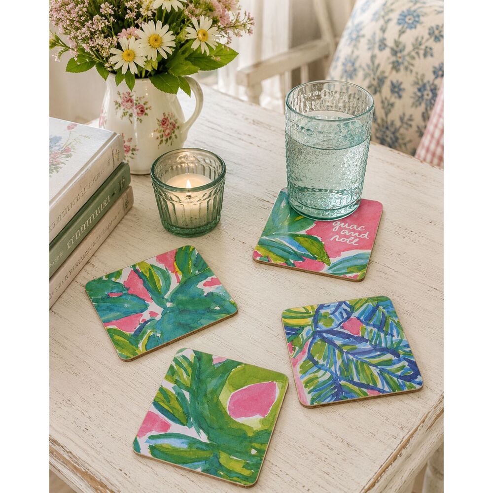 Set Of 4 Handmade Coasters Preppy Coastal Cottage Beachy Entertaining Hostess